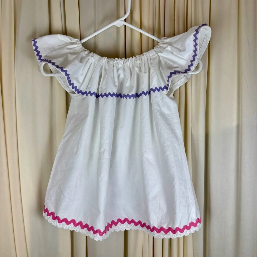 Child Dress VTG Pillowcase White Ruffled Sleeve Hand  Embroidered Design | 24mo - Picture 3 of 10